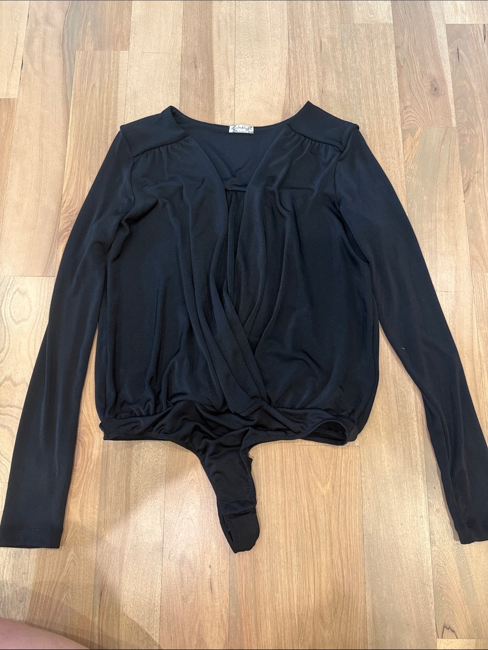 Free People Black Long-Sleeve Wrap Bodysuit